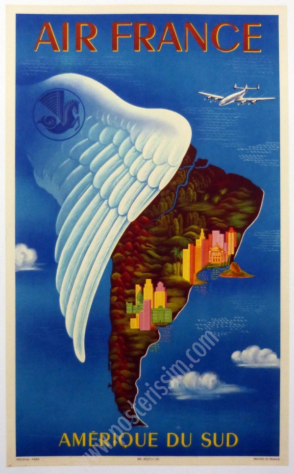 Affiche originale Air France Amérique du Sud-posterissim