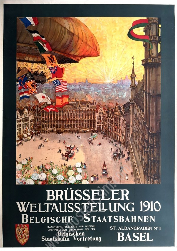 Affiche originale Brüsseler Weltausstellung, Exposition Universelle de Bruxelles en 1910.