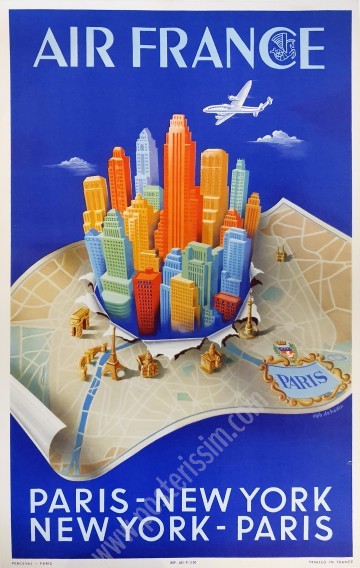 Affiche ancienne originale Air France Paris New York-posterissim