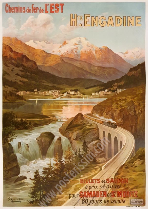 Affiche ancienne de voyage des Chemins de Fer de l'Est : Haute Engadine-posterissim