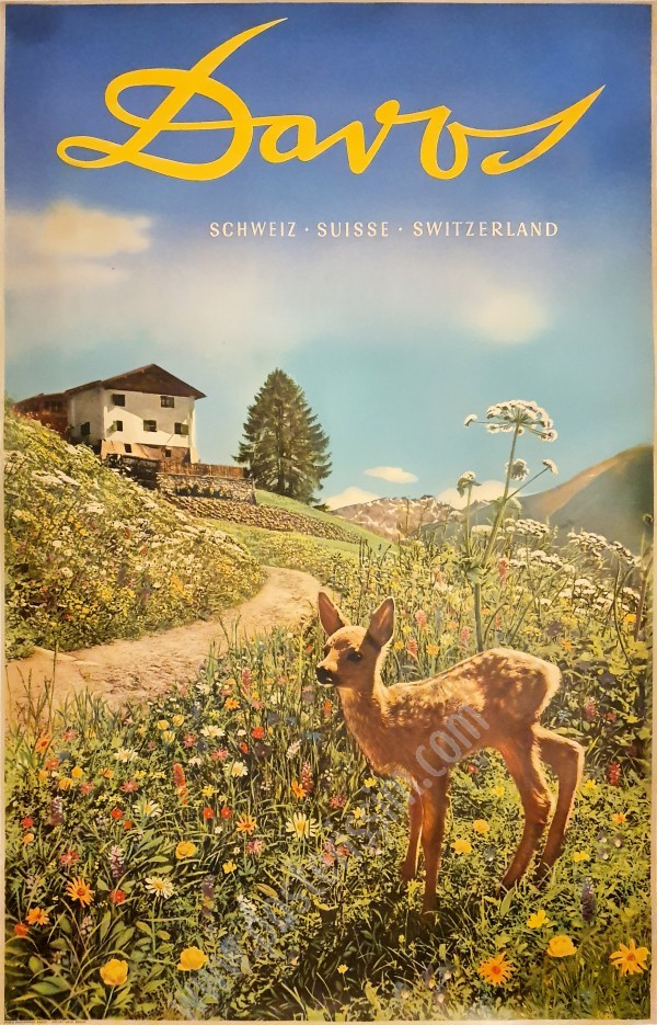 Affiche ancienne originale de la station suisse de Davos-posterissim