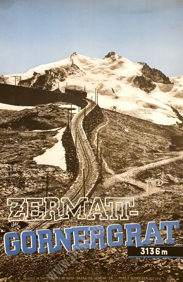 Affiche ancienne originale de voyage  Zermatt Gornergrat-posterissim