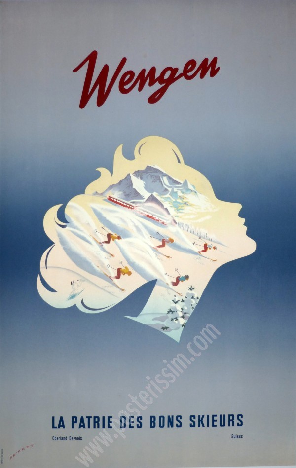 Affiche originale Wengen la Patrie des bons Skieurs-posterissim