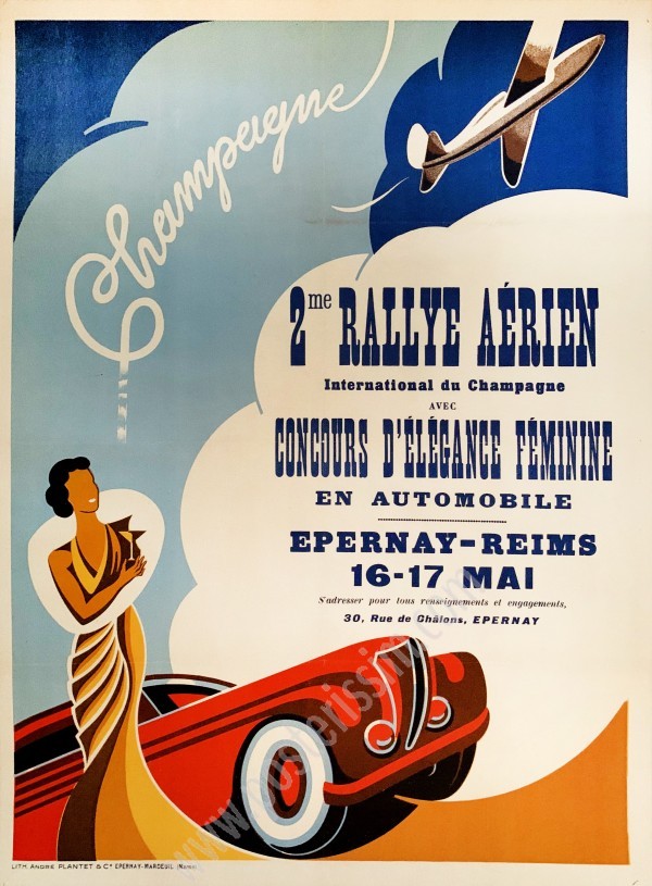 Affiche ancienne originale Rallye aérien international du Champagne-posterissim