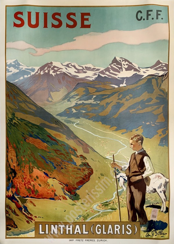 Afficheancienne originale de la CFF : Suisse, Linthal (Glaris)-posterissim