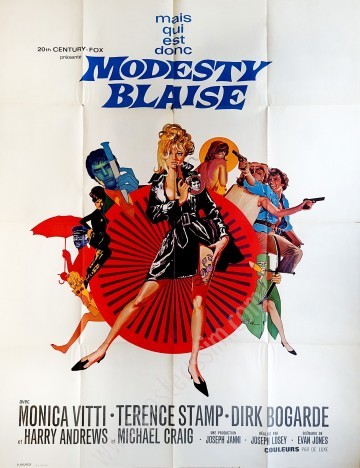 Affiche ancienne originale illustrée par B. Peak pour la comédie d'espionnage britannique Modesty Blaise-posterissim