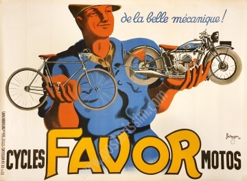 Affiche ancienne originale Cycles et motos favor, de la belle mécanique-posterissim