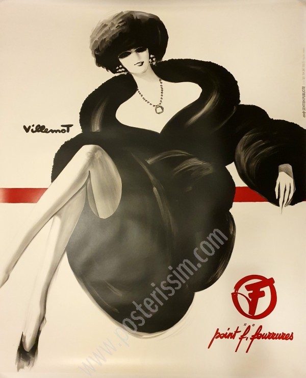 Affiche ancienne originale publicitaire Fourrures Point "F" par Villemot-posterissim