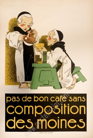 Affiche ancienne originale Pas de bon café sans composition des moines-posterissim