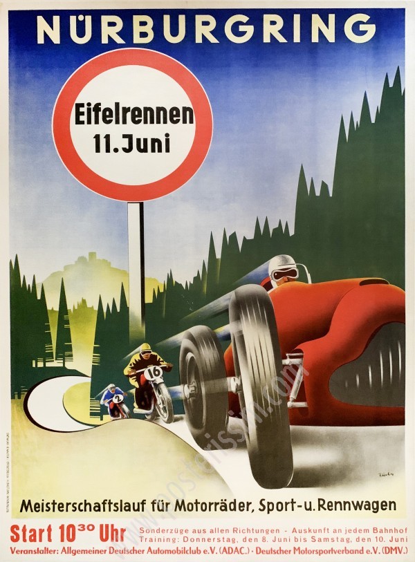 Affiche ancienne originale Grand Prix automobile de l'Eifel (Eifelrennen)-posterissim