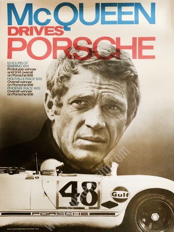 Affiche ancienne originale McQueen drives a Porsche.-posterissim