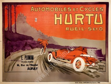 Affiche ancienne originale Automobiles et Cycles Hurtu, Géo Dorival-posterissim