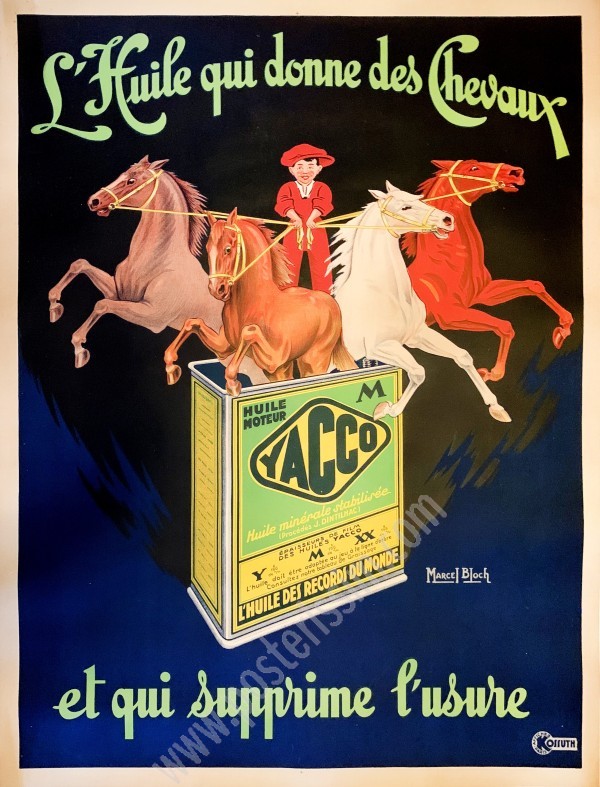 Affiche ancienne originale Yacco, l'huile qui donne des chevaux et qui supprime l'usure-posterissim