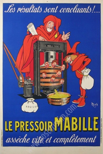 Original 1920 poster by Mich on the Mabille-posterissim wine press