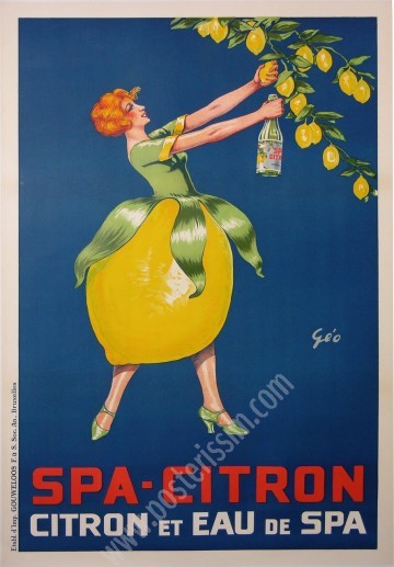 Affiche originale de 1920 Spa citron-posterissim