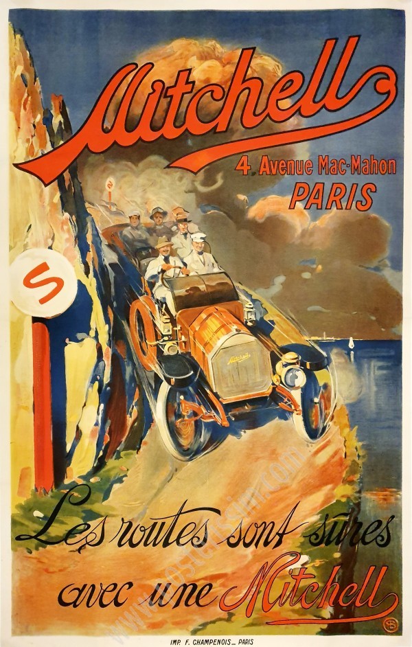 Affiche ancienne originale pour les automobiles Mitchell-posterissim