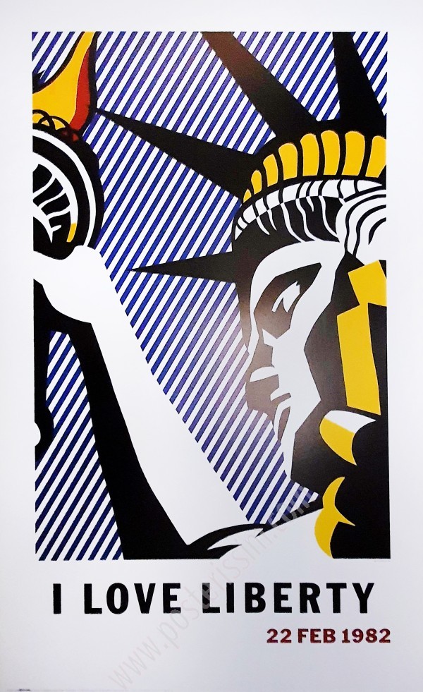 Affiche ancienne originale I love Liberty, illustrée par Roy Lichtenstein en 1982-posterissim