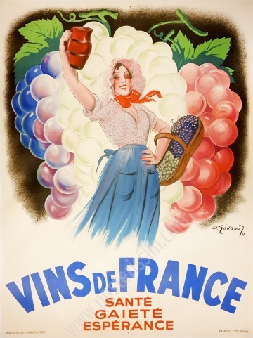 Affiche ancienne originale vins de france-posterissim