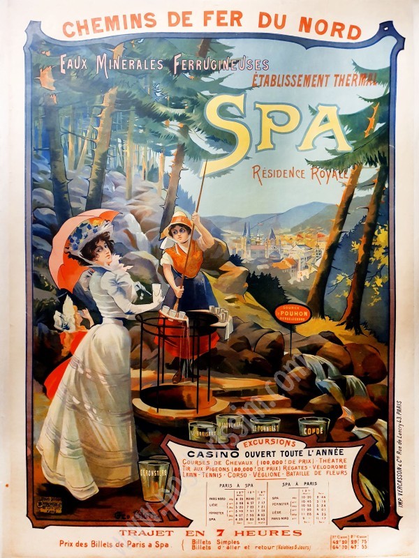 Affiche ancienne originale belge, Les Chemins de fer du Nord, Spa-posterissim