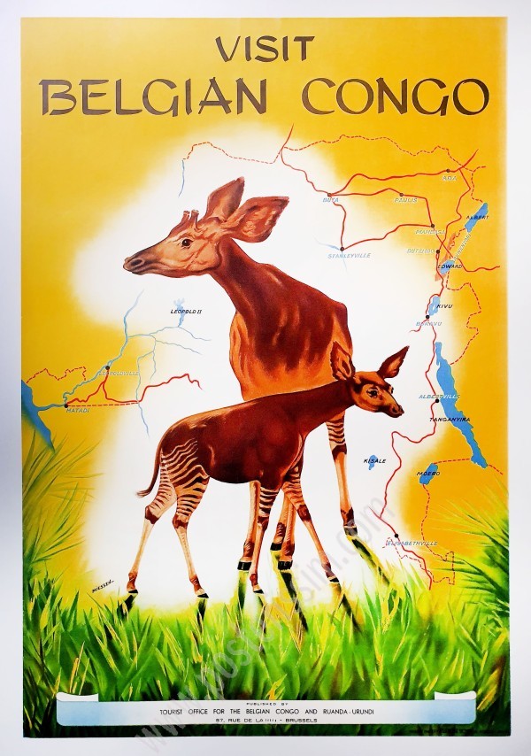 Affiche ancienne originale Visit Belgian Congo, circa 1950-posterissim