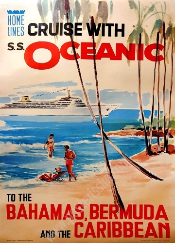 Affiche ancienne de voyage : Cruise with S.S. Oceanic to the Bahamas and the Caribbean-posterissim