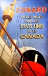 Affiche ancienne originale de voyage de la Cunard Line : Etats-Unis et Canada-posterissim