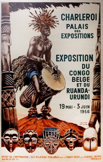 Affiche ancienne originale de l'Exposition du Congo belge et du Ruanda Urundi de Charleroi-posterissim