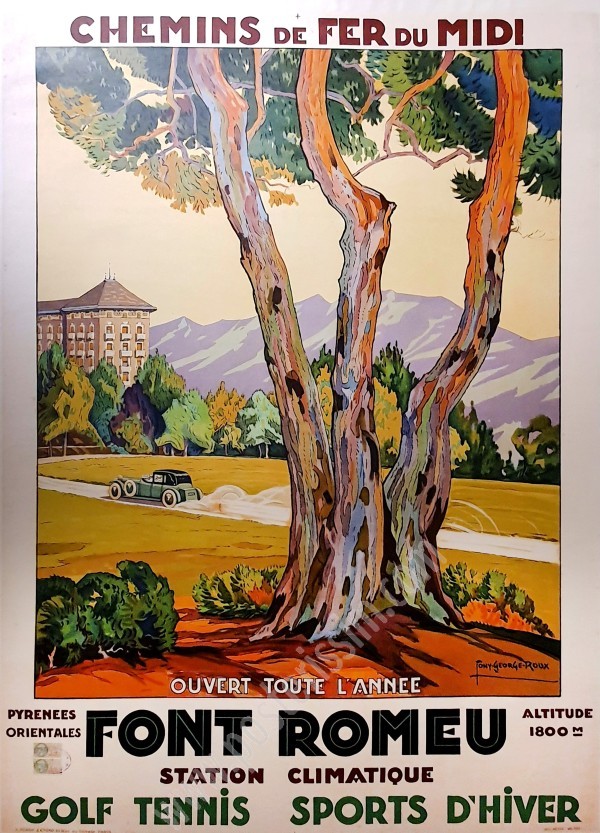 Affiche ancienne originale de tourisme: Chemins de fer du Midi, Font-Romeu-posterissim