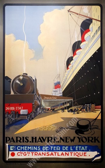 Affiche ancienne originale Paris, le Havre et New York-posterissim