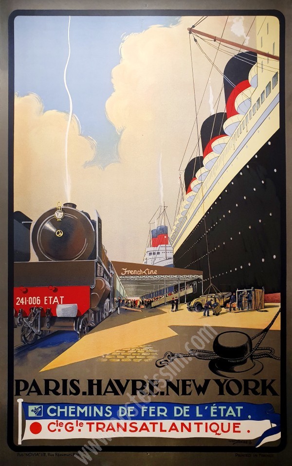 Affiche ancienne originale Paris, le Havre et New York-posterissim