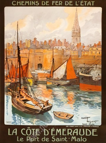 Affiche ancienne originale La côte d'émeraude le port de saint malo-posterissim