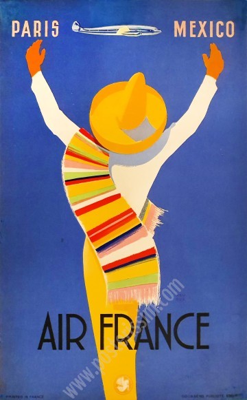 Affiche ancienne Air France Paris Mexico-posterissim