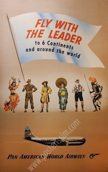 Affiche ancienne de voyage Pan Am, Fly with the leader-posterissim