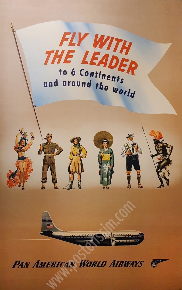 Affiche ancienne de voyage Pan Am, Fly with the leader-posterissim