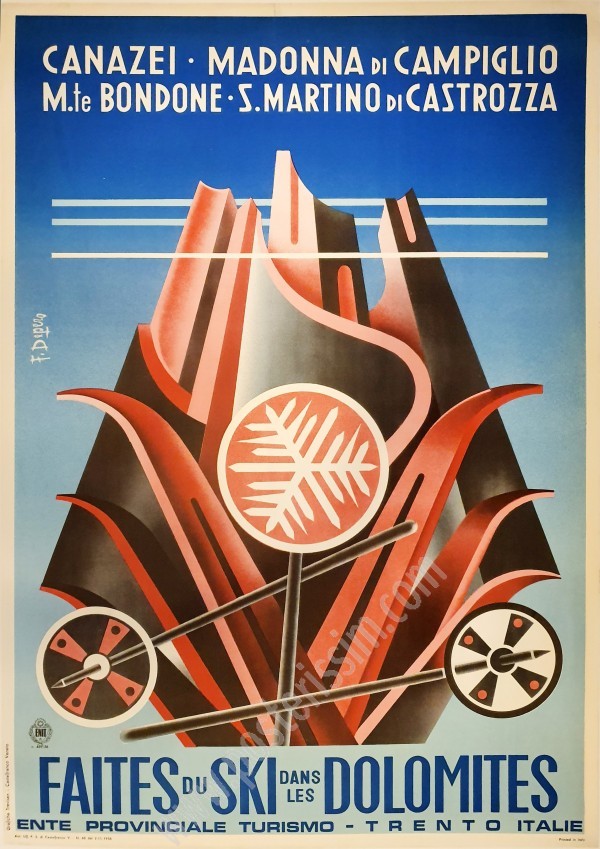 Affiche ancienne originale Faites du ski dans les Dolomites-posterissim