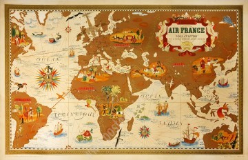 Affiche ancienne Air France planisphère Nova e Vetera-posterissim