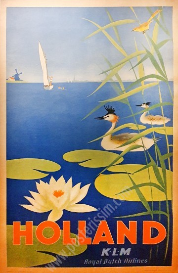 Affiche ancienne originale KLM : Holland, circa 1950-posterissim