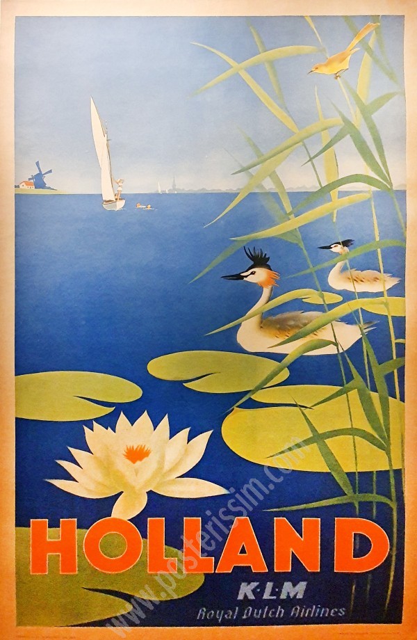 Affiche ancienne originale KLM : Holland, circa 1950-posterissim