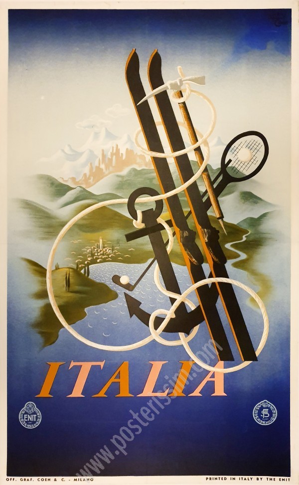 Affiche ancienne originale Italia, sports d'hiver-posterissim