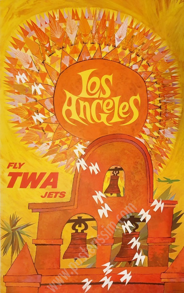 Affiche ancienne originale Fly TWA Los Angeles par David Klein-posterissim