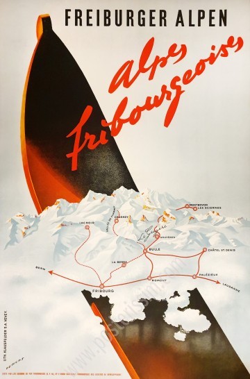 Affiche ancienne originale Alpes fribourgeoises-posterissim