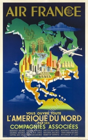 Affiche originale Air France vous ouvre toute l'Amérique du Nord-posterissim