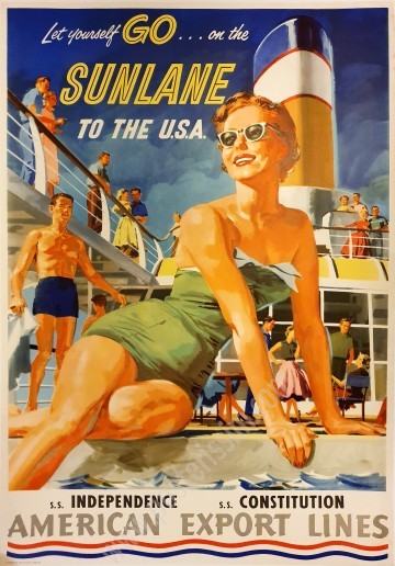 Affiche ancienne originale American Export Lines Let yourself go on the Sunlane -posterissim