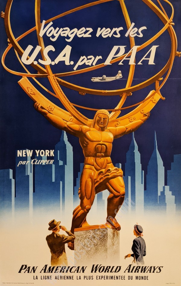 Affiche ancienne originale Pan Am Voyagez vers les USA par PAA-posterissim