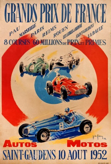 Affiche ancienne originale Grands Prix de France : Saint-Gaudens 1952 -posterissim