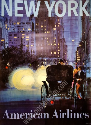 Affiche ancienne originale de voyage American Airlines New York-posterissim