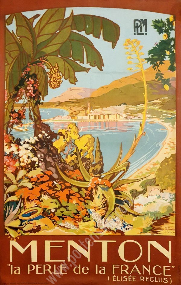 Affiche ancienne originale PLM Menton la perle de la France-posterissim