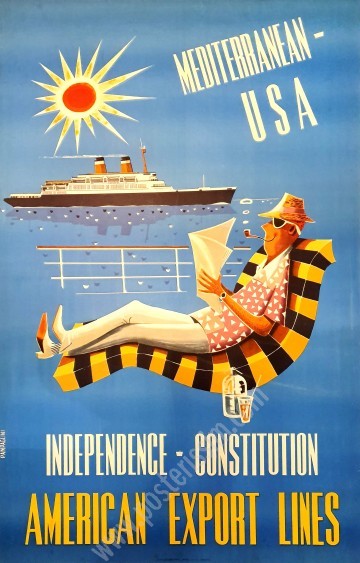 Affiche ancienne de voyage American Export Lines: Mediterranean-USA-posterissim