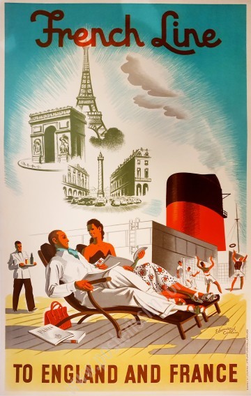 Affiche ancienne originale French Line : To England and France-posterissim