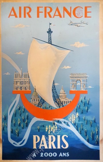 Affiche ancienne originale Air France : Paris a 2000 ans-posterissim